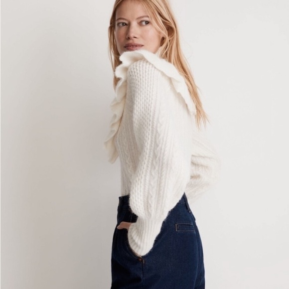 MADEWELL Cable Winslow Mockneck Pullover Sweater Alpaca NEW - Picture 4 of 16